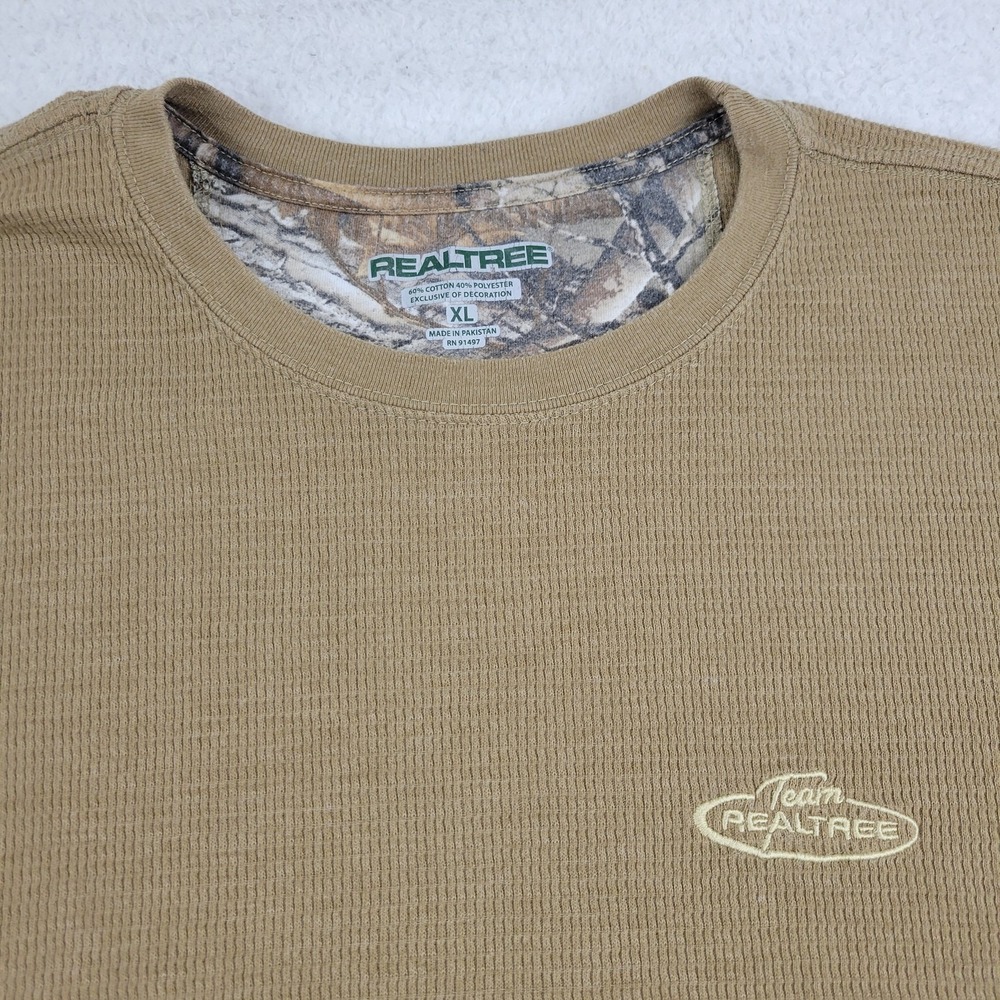 Realtree Thermal Pullover Shirt Mens XL Tan Waffle Knit Long Sleeve Hunting Tee